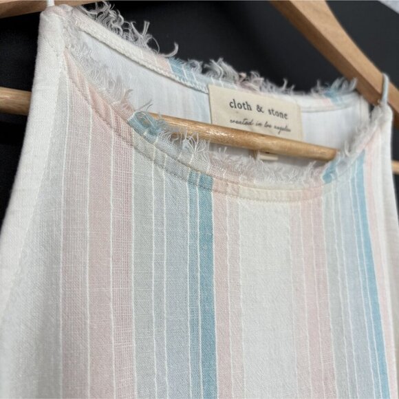 Cloth & Stone Womens Sleeveless Striped Dress S Pastel Blue & Pink Button Accent - Picture 3 of 13